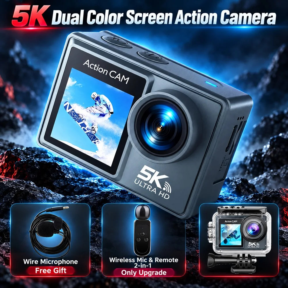 TrailCam 5K Action Camera | Dual Screen Waterproof Sports Camera