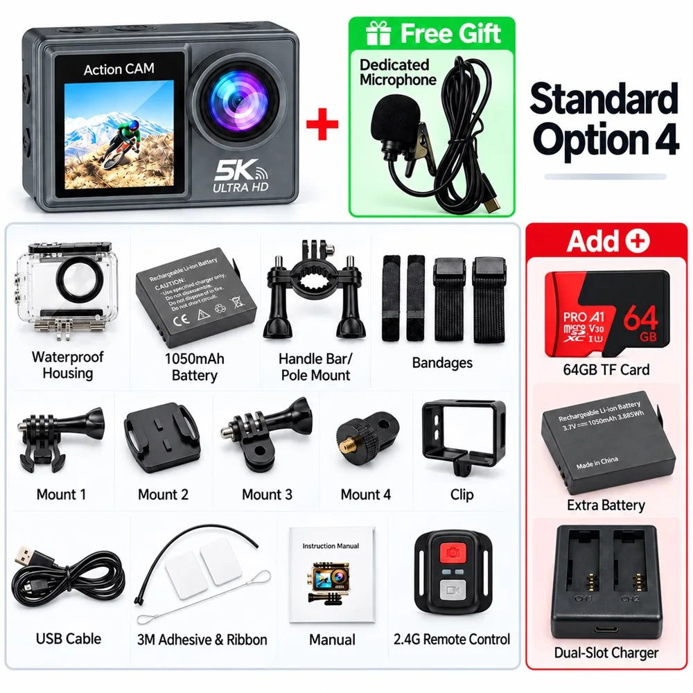 TrailCam 5K Action Camera | Dual Screen Waterproof Sports Camera