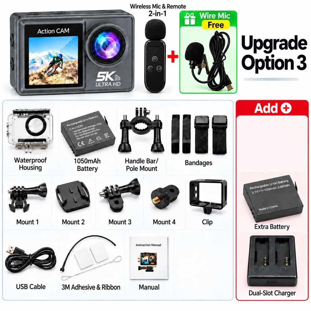 TrailCam 5K Action Camera | Dual Screen Waterproof Sports Camera