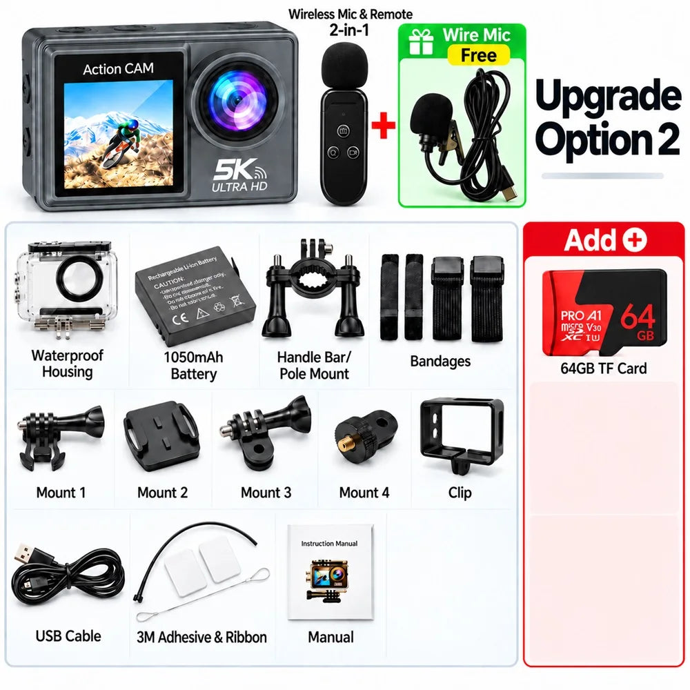 TrailCam 5K Action Camera | Dual Screen Waterproof Sports Camera