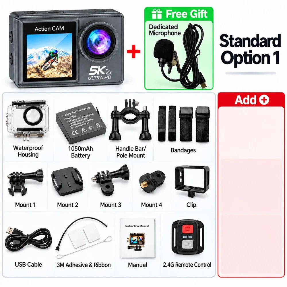 TrailCam 5K Action Camera | Dual Screen Waterproof Sports Camera
