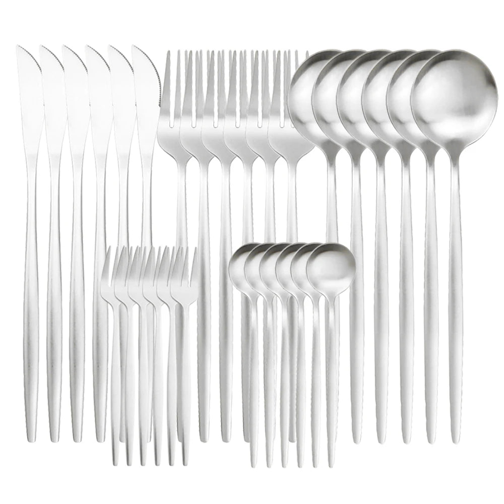Luxe Matte Cutlery Set | 30-Piece Stainless Steel Flatware for Six