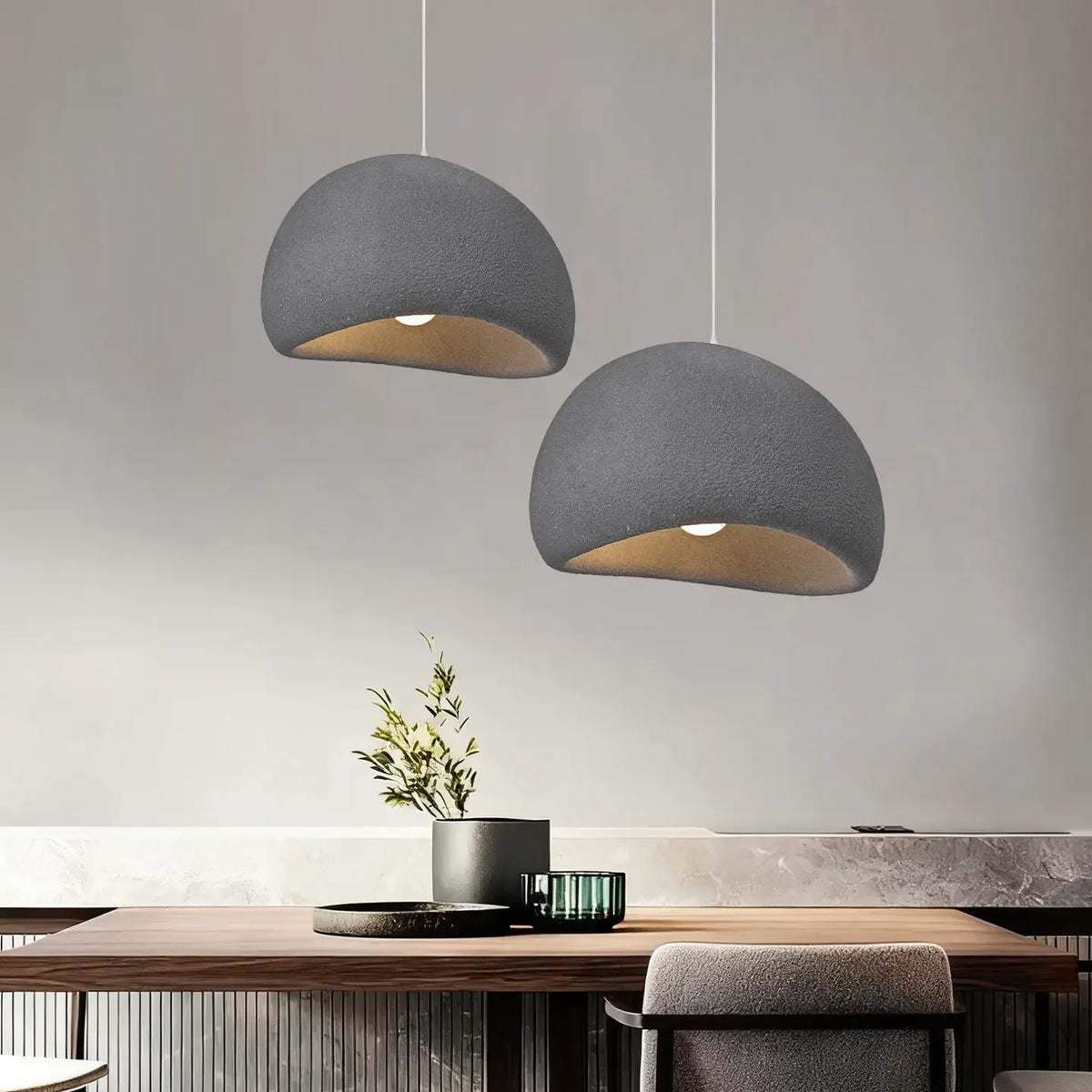 Pebble Wabi-Sabi Pendant Light | Textured Resin Dome Lamp