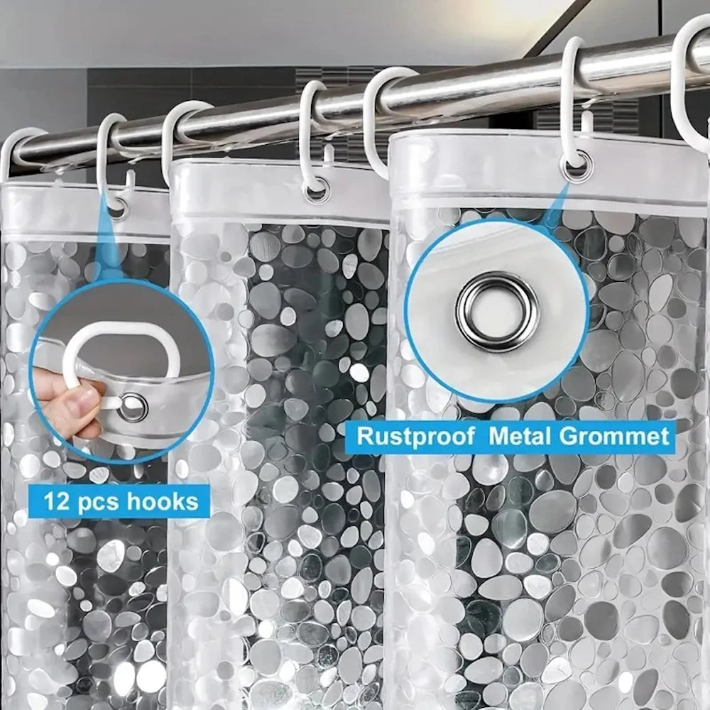 Pebble Clear Shower Liner | 3D PEVA Weighted Curtain