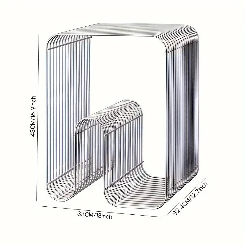 Arc Metal Side Table | Minimalist Bent Steel Accent Table with Shelf