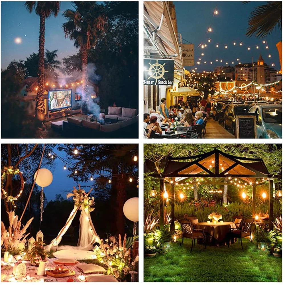Glow Solar Festoon String Lights | G40 Shatterproof Patio Lights with Remote