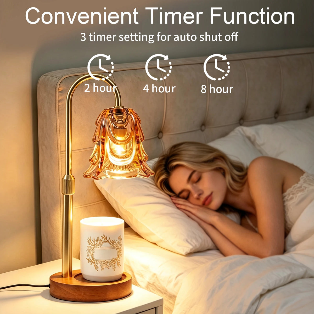 Lumière Candle Warmer Lamp | Gold Adjustable Height Candle Lamp with Timer