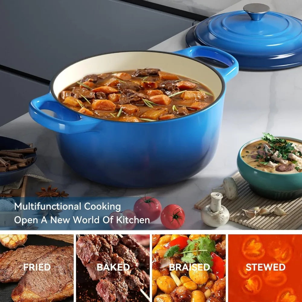 Hearth Enamelled Cast Iron Dutch Oven | 2L or 5L Casserole Pot with Lid