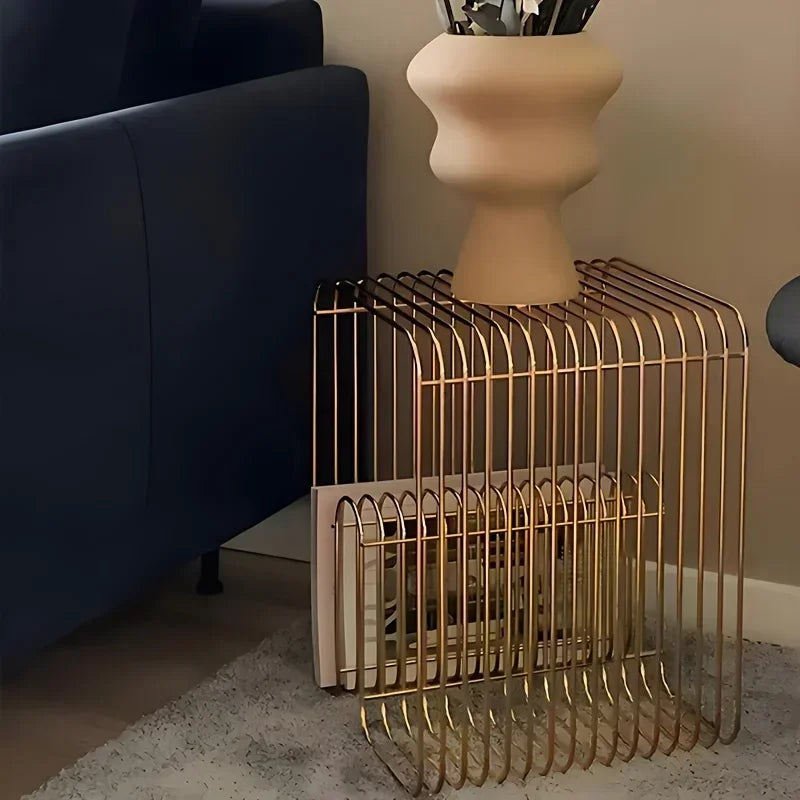 Arc Metal Side Table | Minimalist Bent Steel Accent Table with Shelf