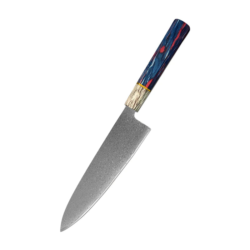 Forged Damascus Chef Knife | Patterned Steel Kitchen Knife with Wood Handle