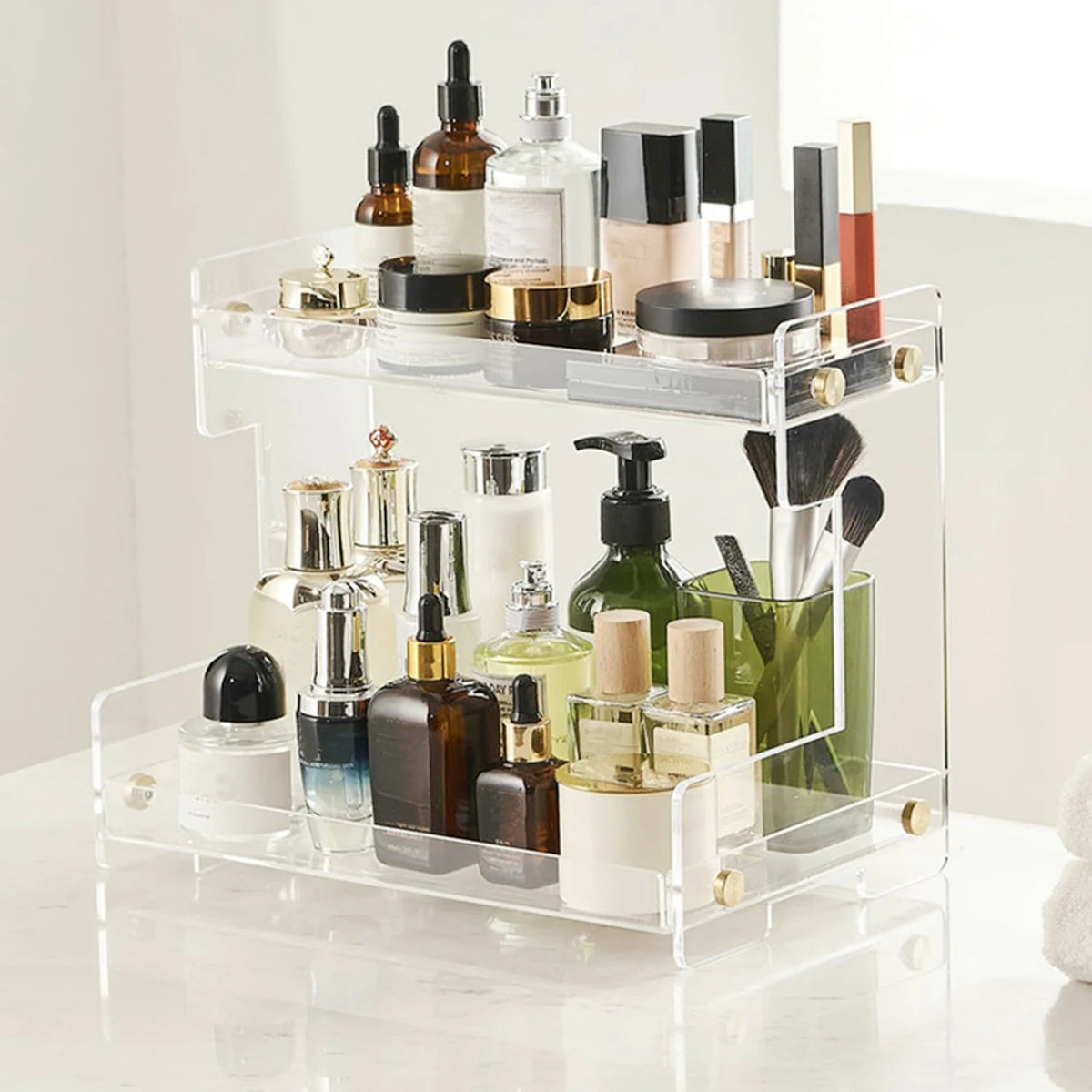 Clearview Acrylic Makeup Organiser | 2-Tier Vanity Storage Shelf