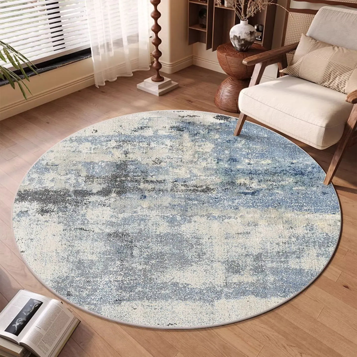Lumen Abstract Round Rug | Soft Washable Circular Area Rug