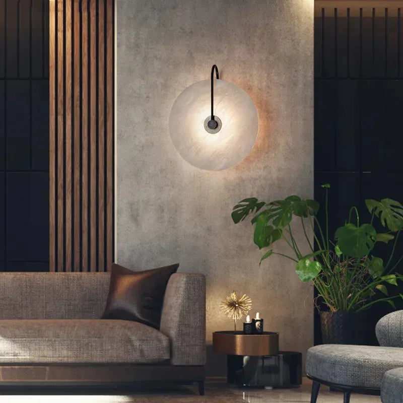 Lunar Marble Wall Light | Round LED Wall Lamp in Black or Gold
