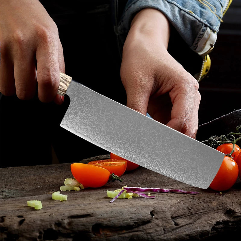 Forged Damascus Chef Knife | Patterned Steel Kitchen Knife with Wood Handle