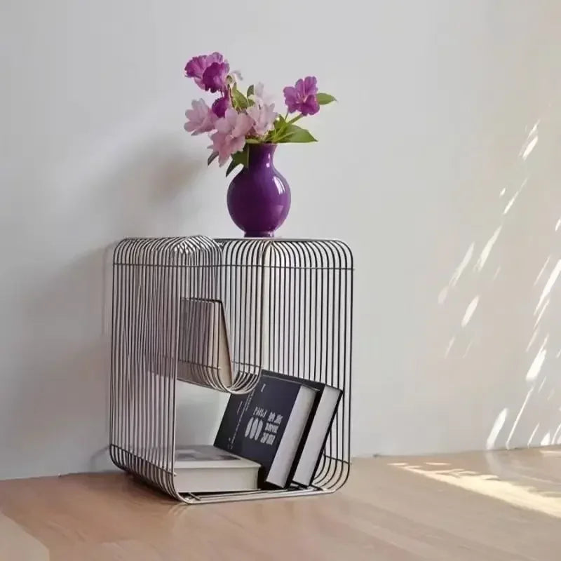 Arc Metal Side Table | Minimalist Bent Steel Accent Table with Shelf