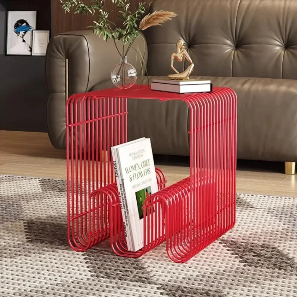 Grid Metal Side Table | Magazine Rack End Table