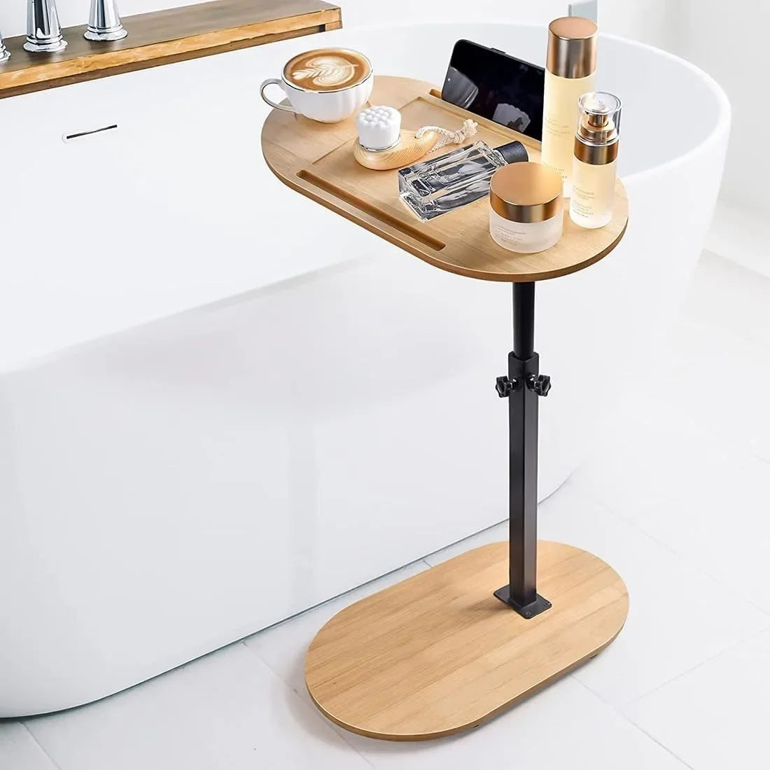 BathBistro Bamboo Bath Tray Table | Adjustable Freestanding Tub Caddy