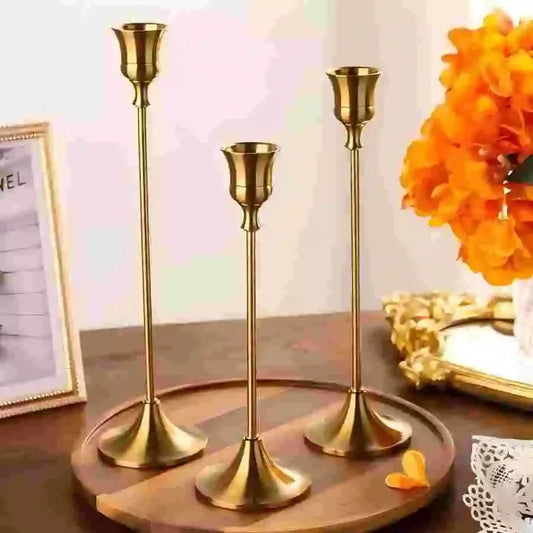 Heirloom Candle Trio | Vintage Metal Tabletop Holders, Set of 3