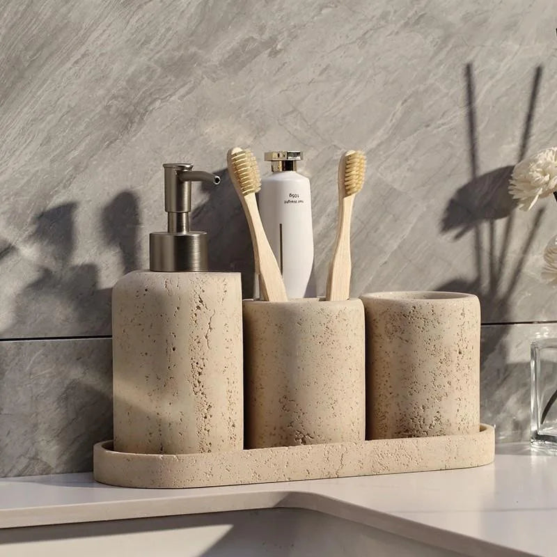 Travertine Bathroom Collection | Natural Stone Vanity Accessories