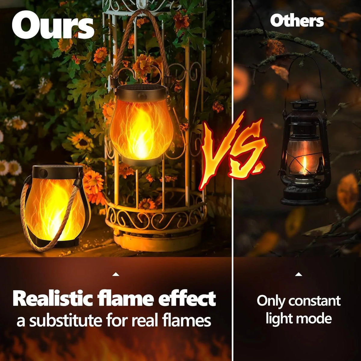 Ember Solar Flame Lantern | Flickering Hanging Garden Light