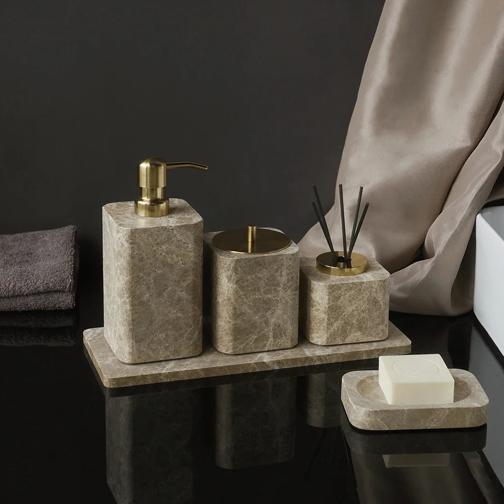 Emperador Marble Bathroom Collection | Natural Stone Vanity Accessories