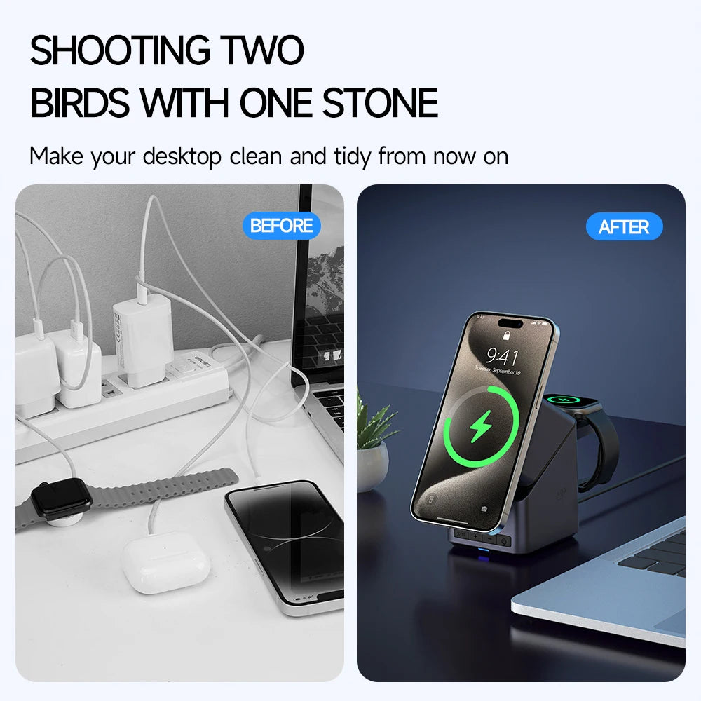 TriCharge 3-in-1 Magnetic Wireless Charger | Foldable Charging Station