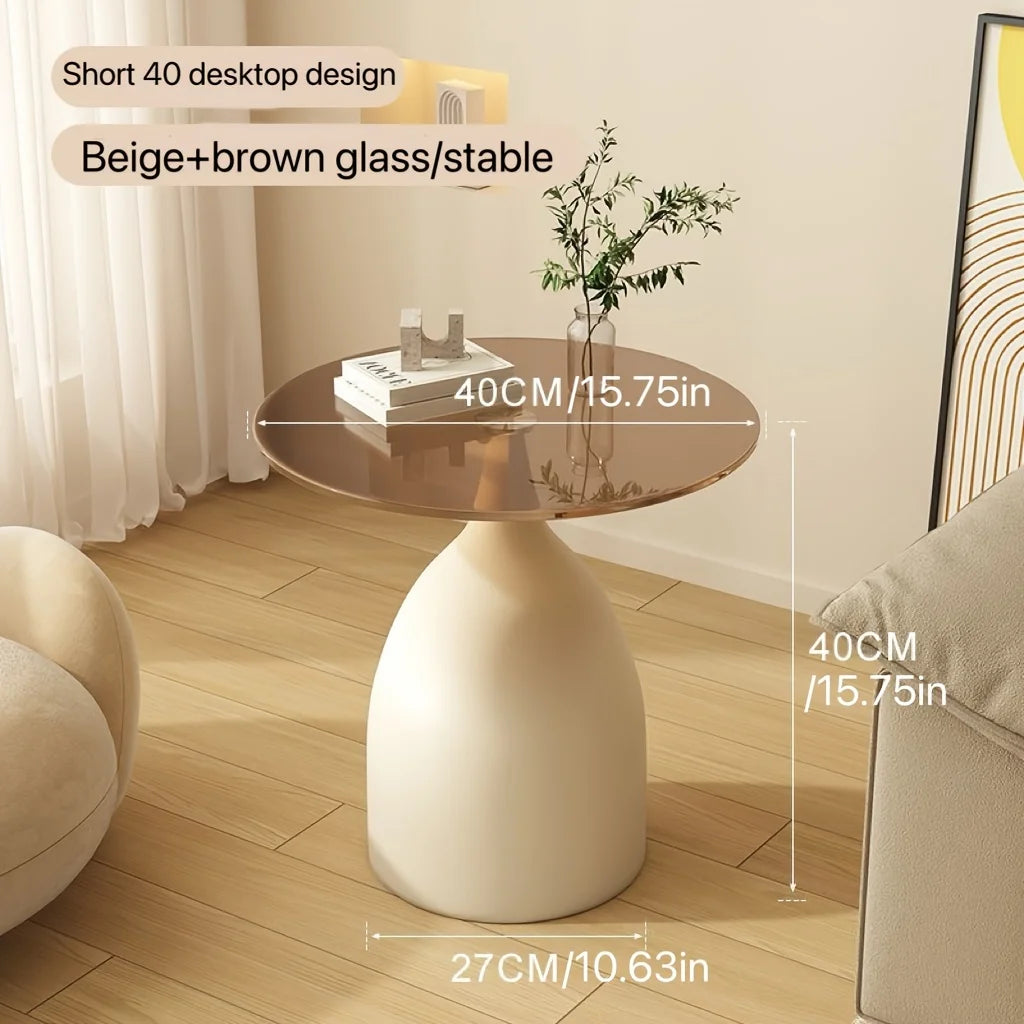 Halo Glass-Top Side Table | Round Pedestal Accent Table