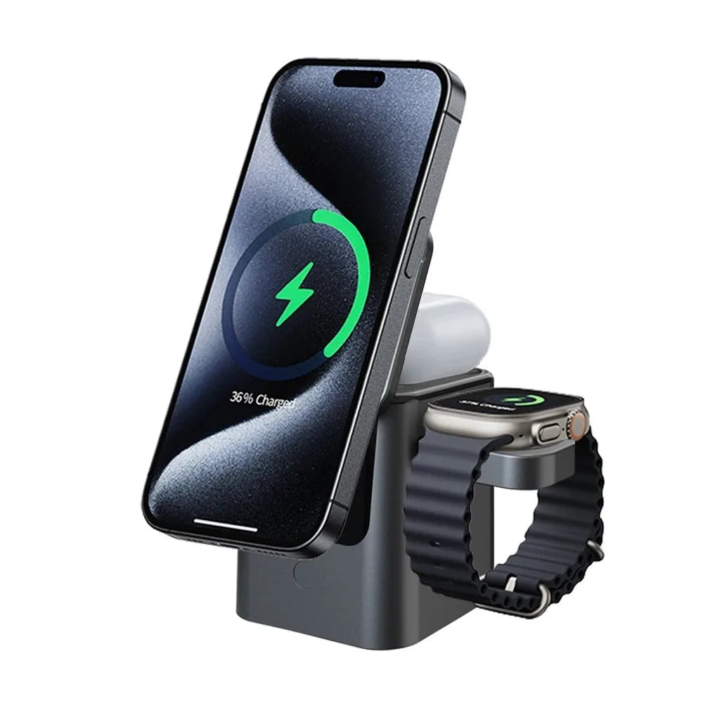 TriCharge 3-in-1 Magnetic Wireless Charger | Foldable Charging Station