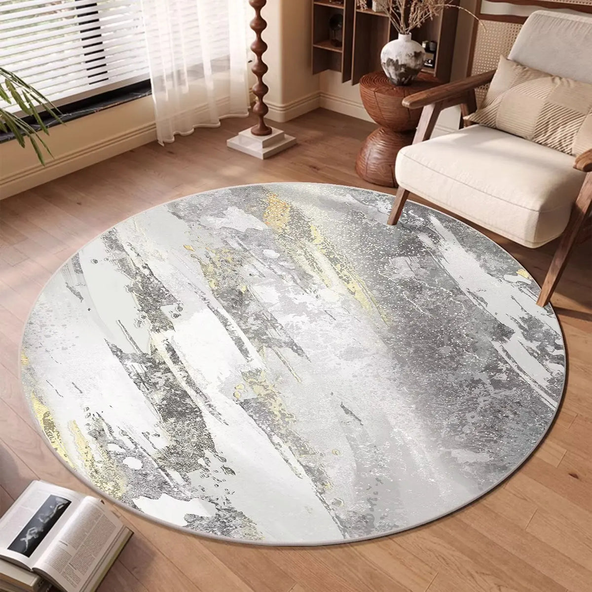Lumen Abstract Round Rug | Soft Washable Circular Area Rug