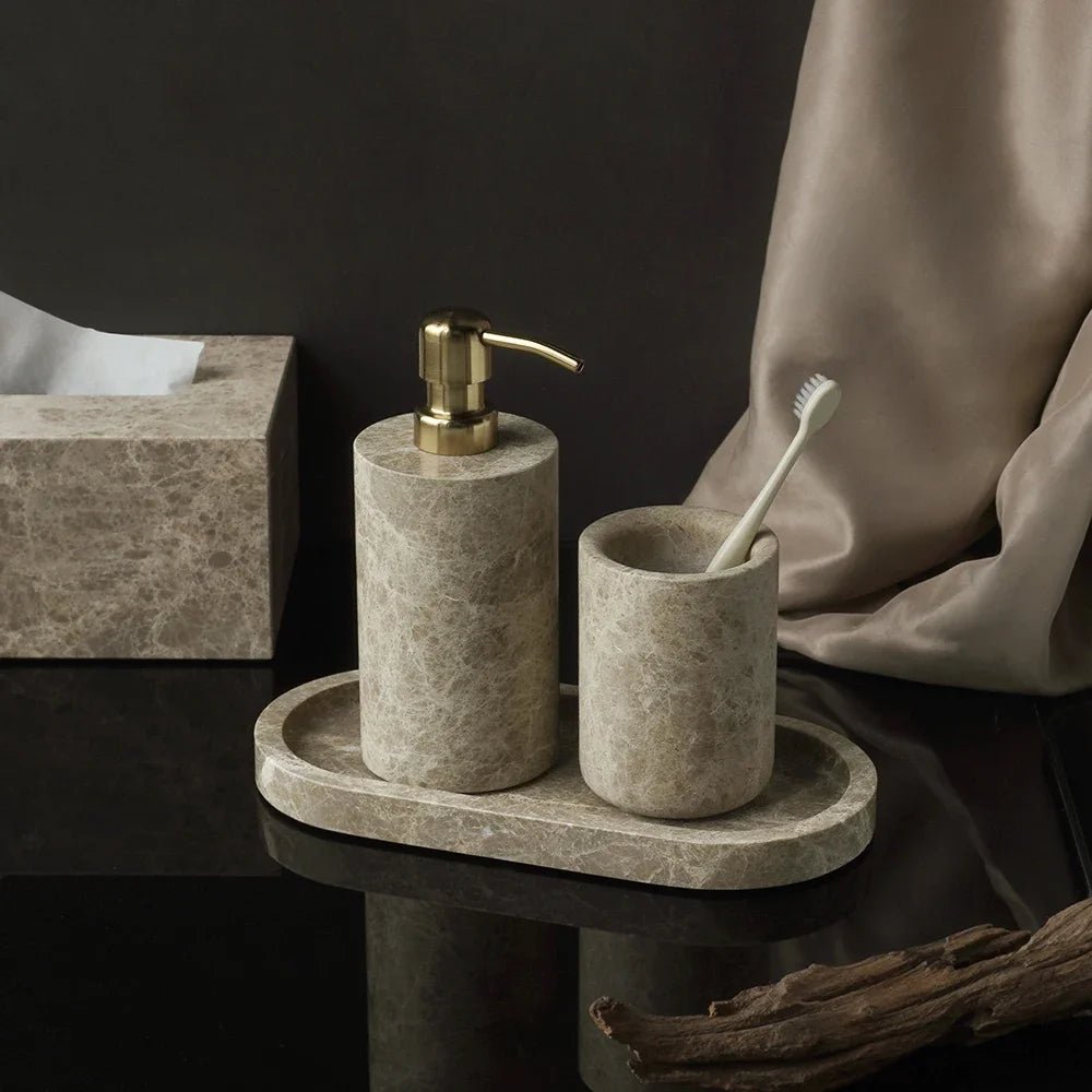 Emperador Marble Bathroom Collection | Natural Stone Vanity Accessories