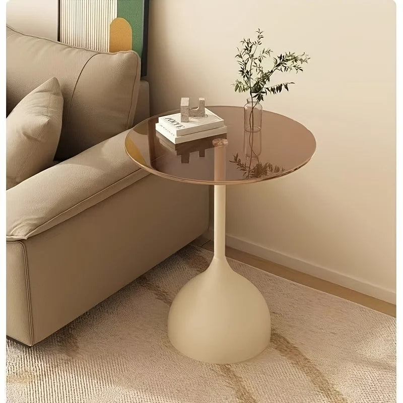 Halo Glass-Top Side Table | Round Pedestal Accent Table