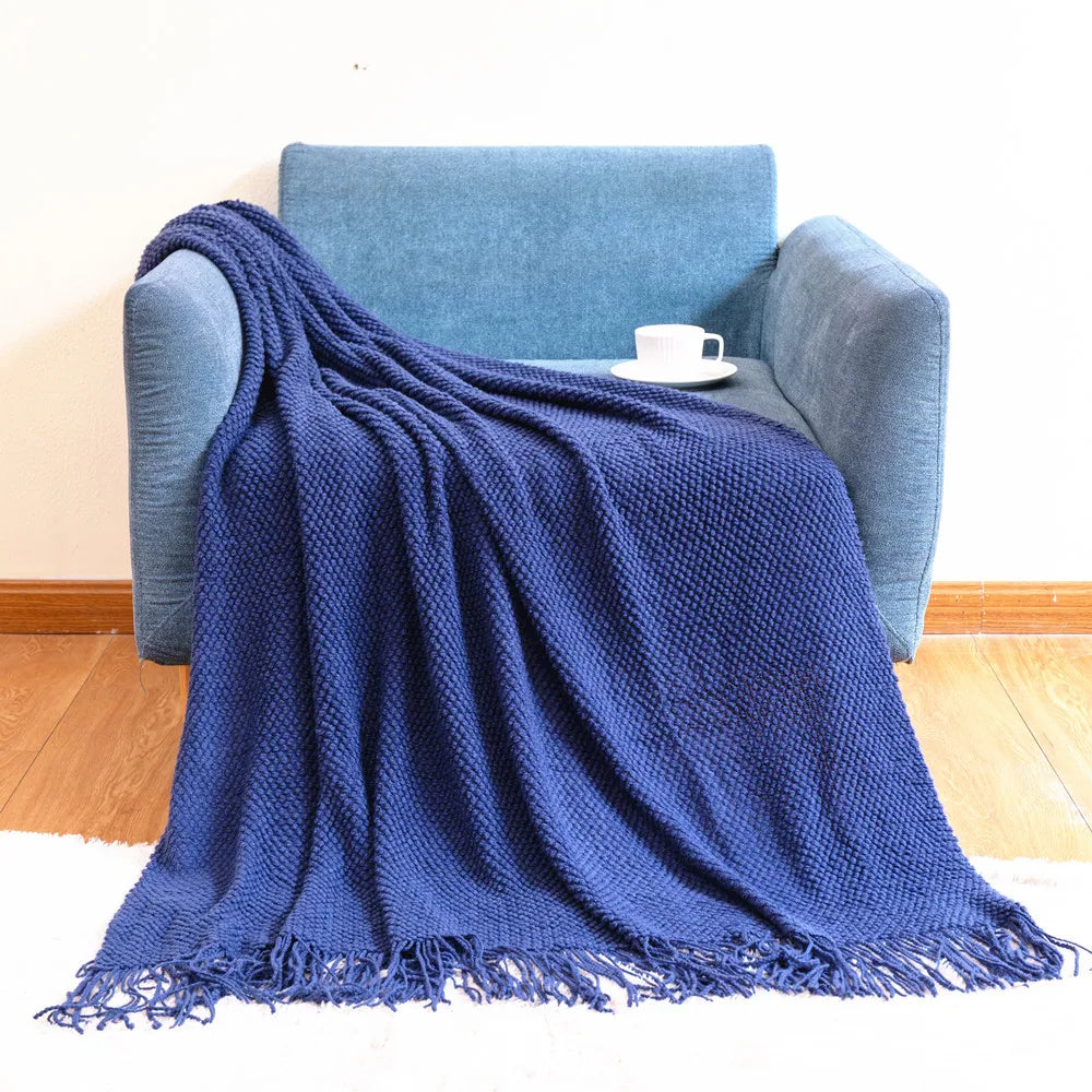 Hygge Chunky Knit Throw | Soft Tasselled Sofa Blanket