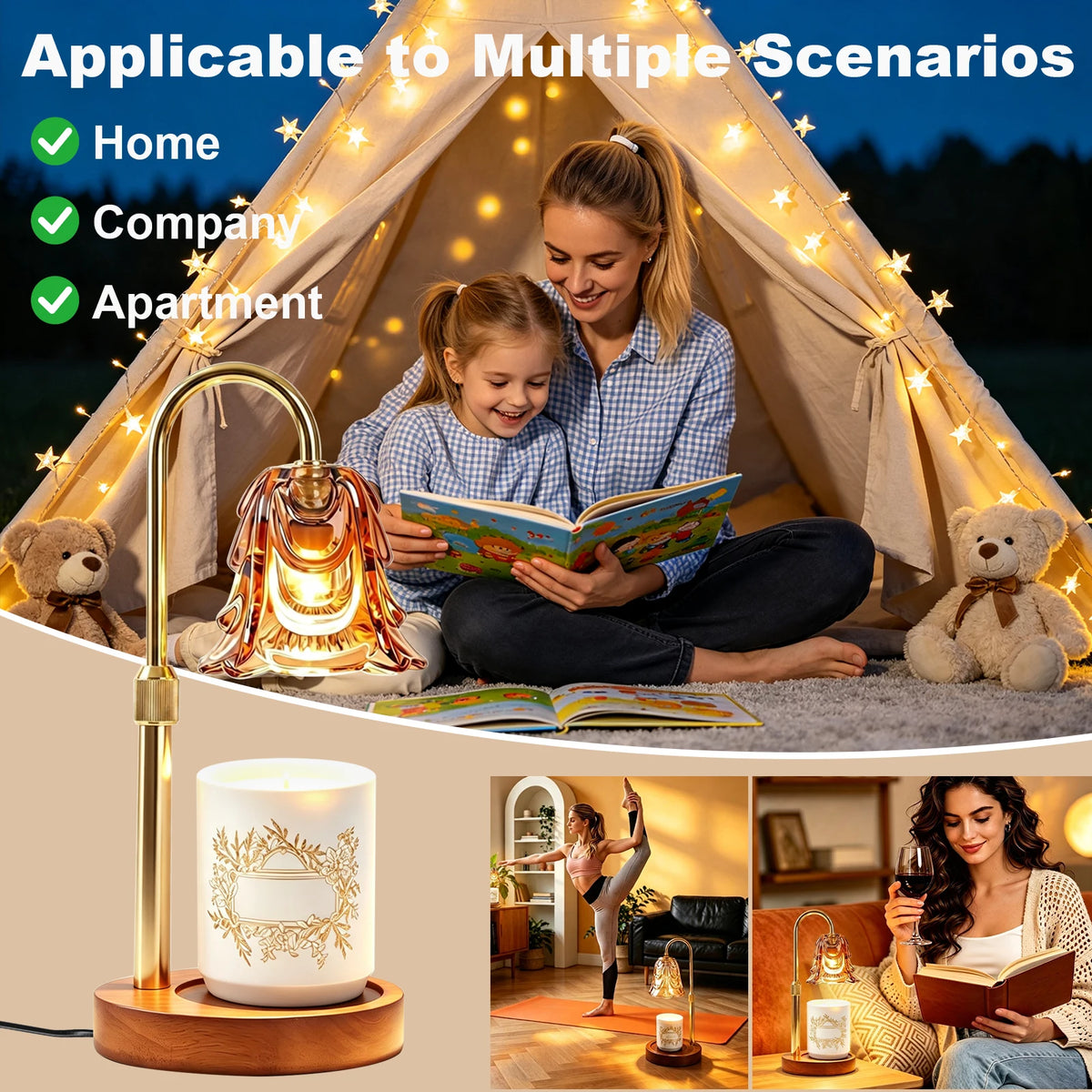 Lumière Candle Warmer Lamp | Gold Adjustable Height Candle Lamp with Timer