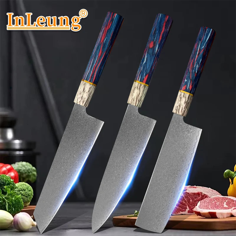 Forged Damascus Chef Knife | Patterned Steel Kitchen Knife with Wood Handle