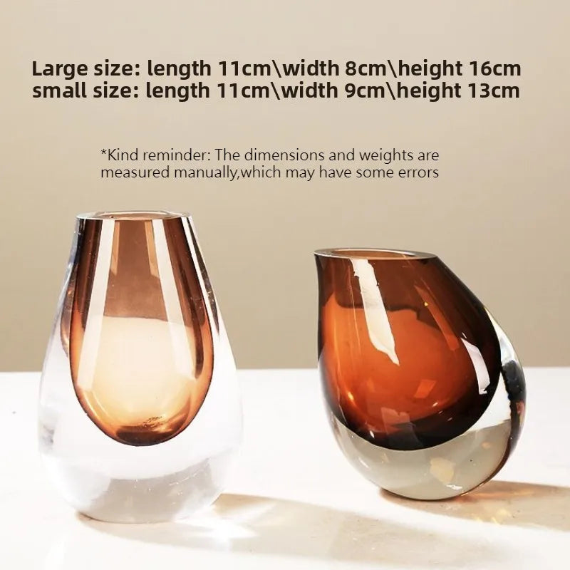 Amber Art Glass Vase | Minimal Two-Tone Glass Flower Vase