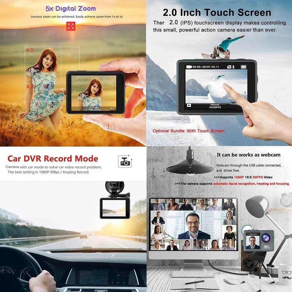 TrailCam 5K Action Camera | Dual Screen Waterproof Sports Camera
