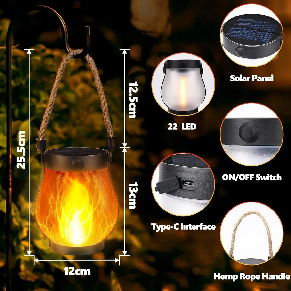 Ember Solar Flame Lantern | Flickering Hanging Garden Light