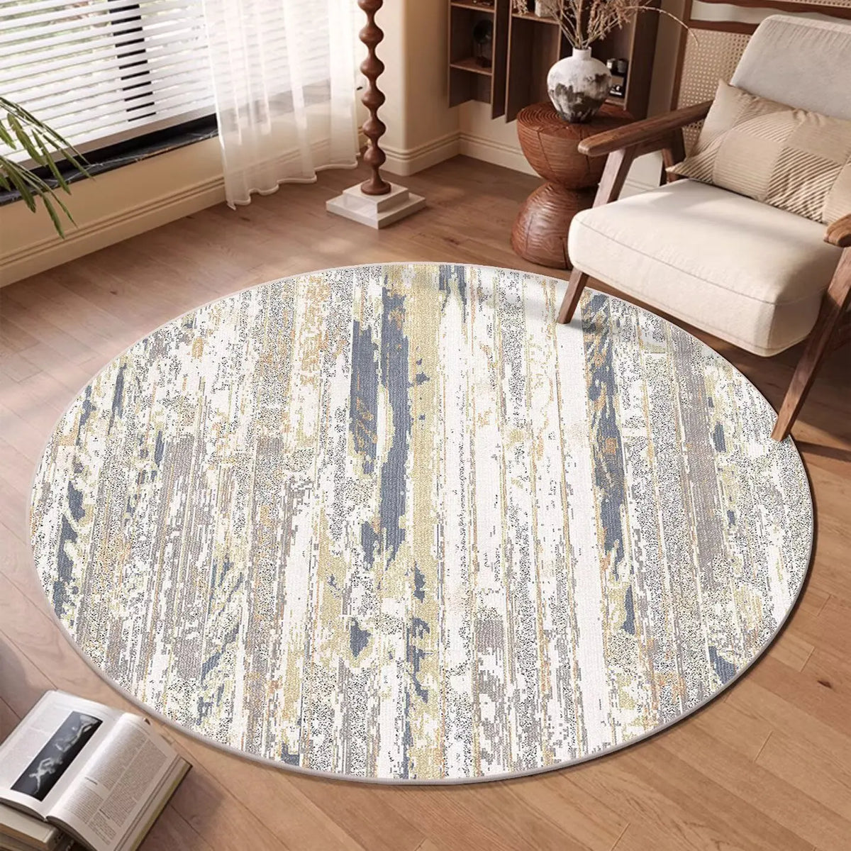 Lumen Abstract Round Rug | Soft Washable Circular Area Rug