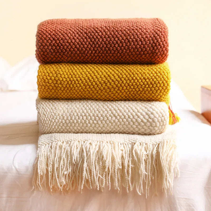 Hygge Chunky Knit Throw | Soft Tasselled Sofa Blanket