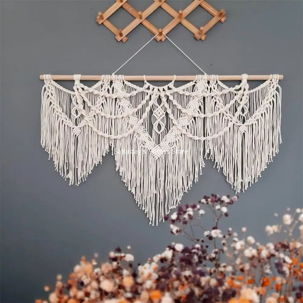 Boho Fringe Macrame Tapestry | 80 × 140 cm Handwoven Wall Hanging