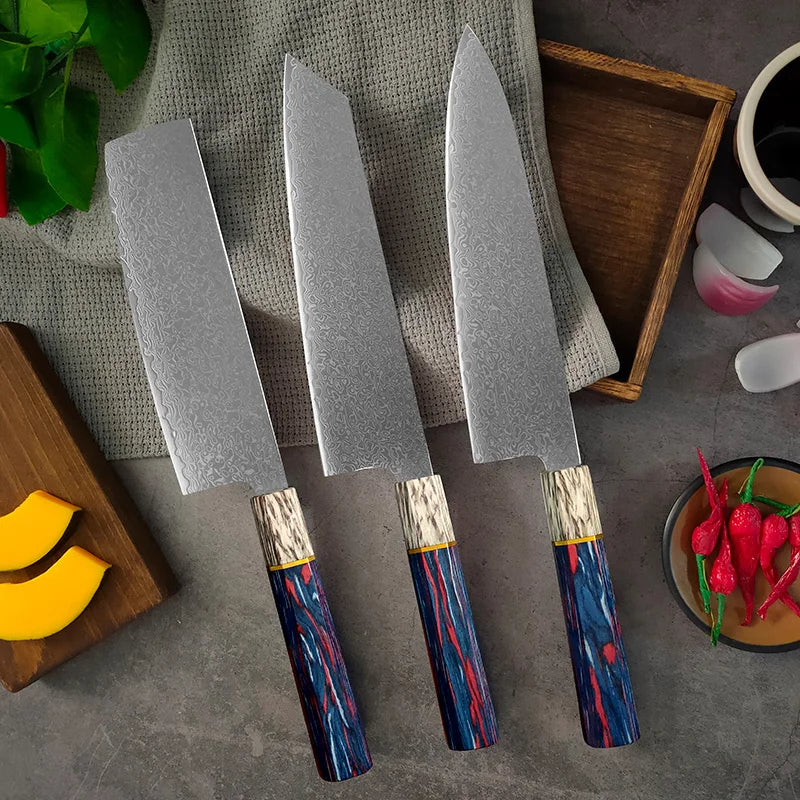 Forged Damascus Chef Knife | Patterned Steel Kitchen Knife with Wood Handle