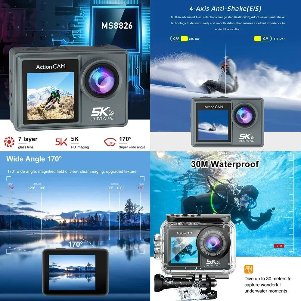 TrailCam 5K Action Camera | Dual Screen Waterproof Sports Camera