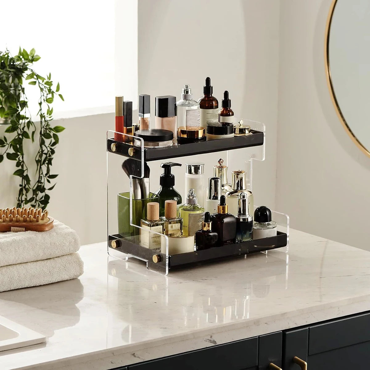 Clearview Acrylic Makeup Organiser | 2-Tier Vanity Storage Shelf