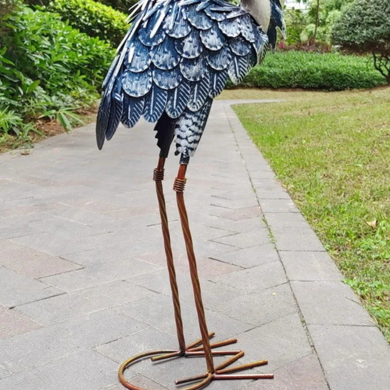Azure Crane Garden Sculpture | Metal Bird Statue 62 cm