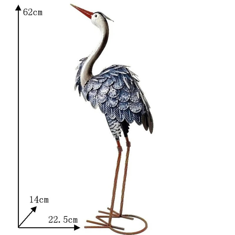 Azure Crane Garden Sculpture | Metal Bird Statue 62 cm