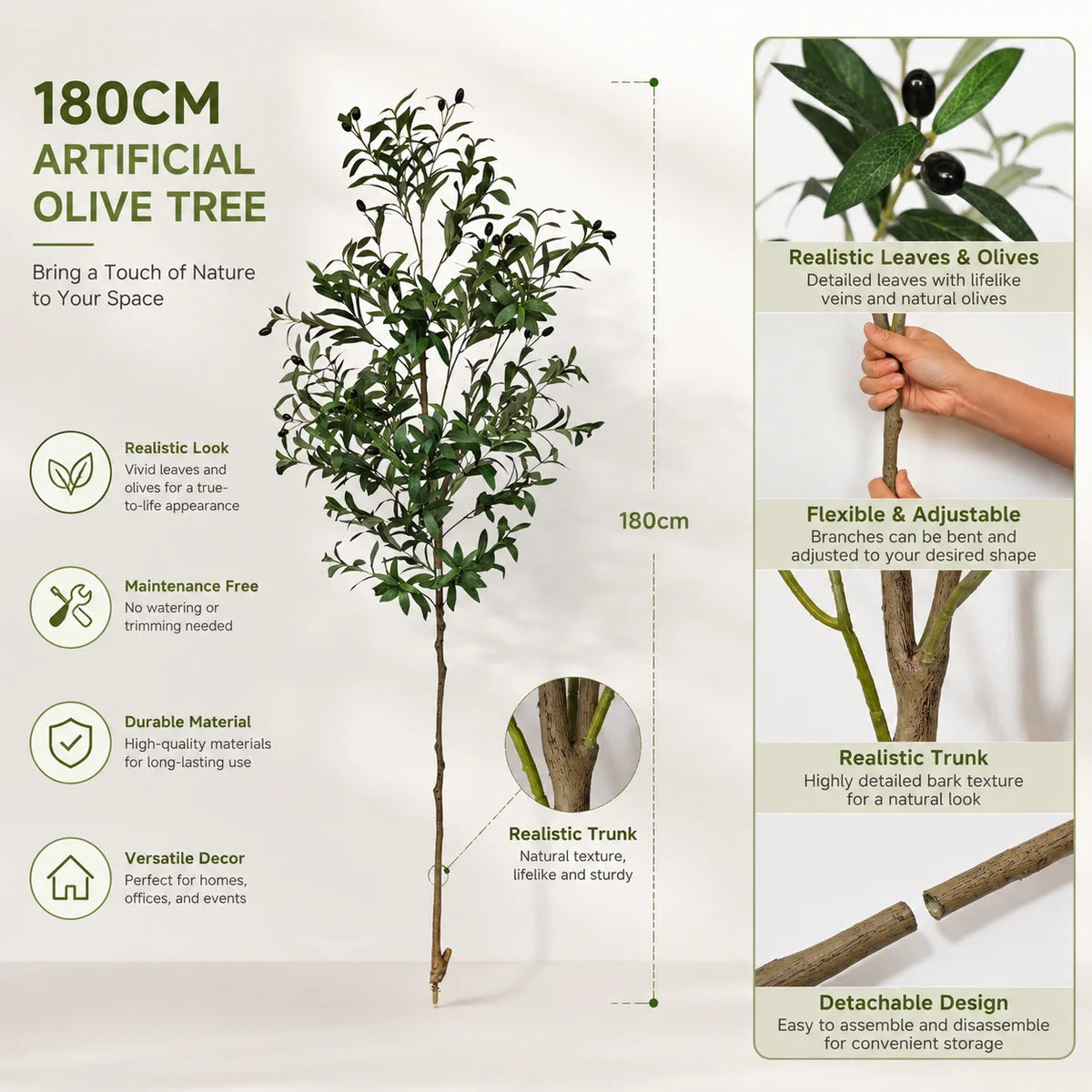 Evergreen Artificial Olive Tree | Realistic Faux Plant 120-180 cm