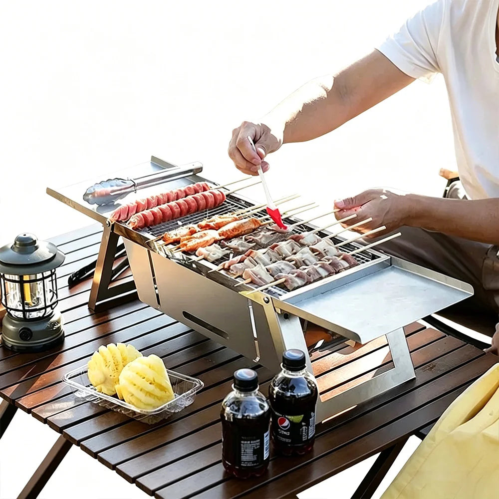 EmberFold Portable Charcoal BBQ | Folding Stainless Steel Camping Grill