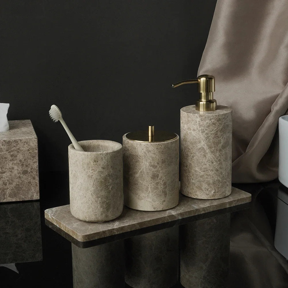 Emperador Marble Bathroom Collection | Natural Stone Vanity Accessories