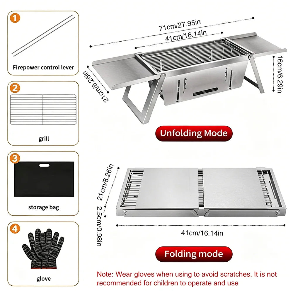 EmberFold Portable Charcoal BBQ | Folding Stainless Steel Camping Grill