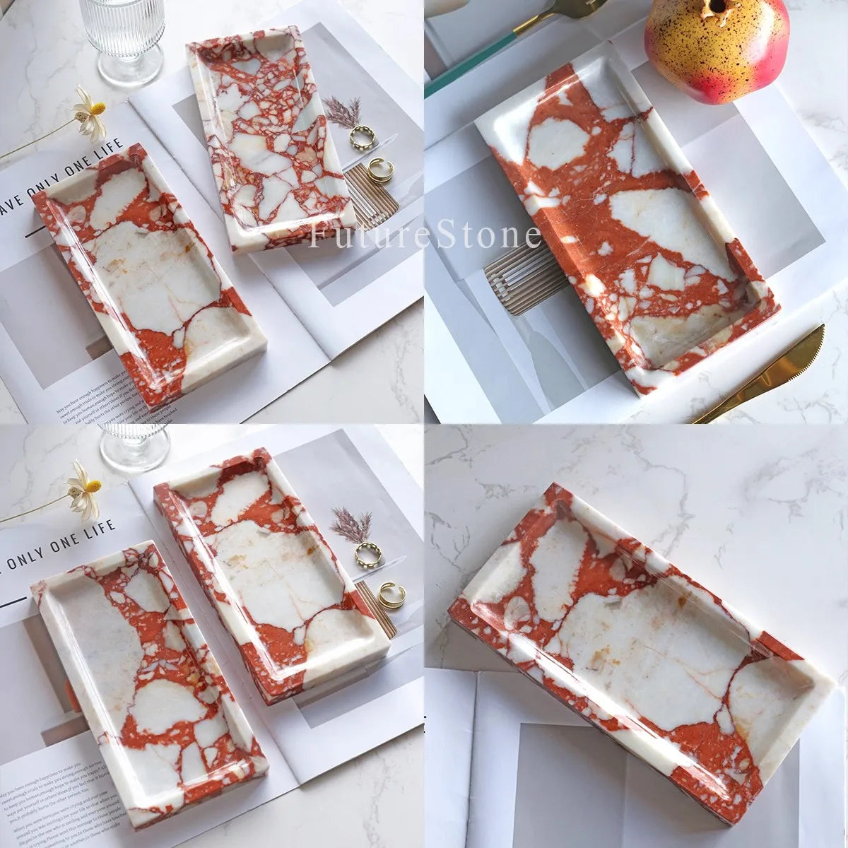 Marble Rectangle Tray | Polished Natural Stone Display Tray